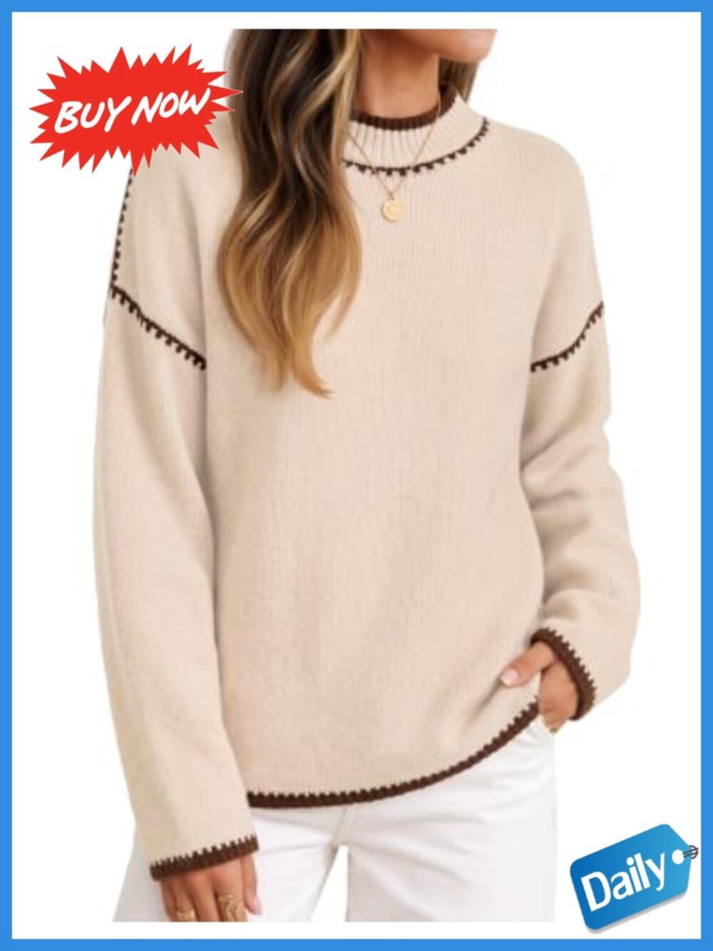 Recycled Mock Neck Oversized Sweater Pullover Fall Winter